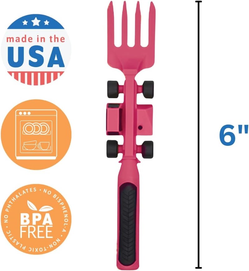 Constructive Eating Plate and Utensils Set - USA-Made Toddler Dinnerware with Divided Plates (Pink Construction) - Image 3