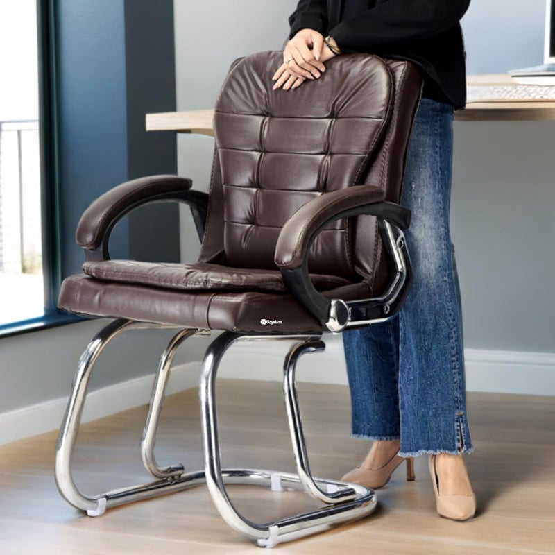 RATISON RATISON Stainless Steel Special Director Principal Manager Office Visitor Study Chair with Arm Rest with Double Pipe Frame and Cushioned Seat Back 1 Coffee Double Pipe Frame