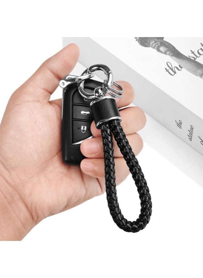 Leather woven keychain, suitable for car keychains, men's gift, with 360-degree rotating D-ring and screwdriver. - Image 2
