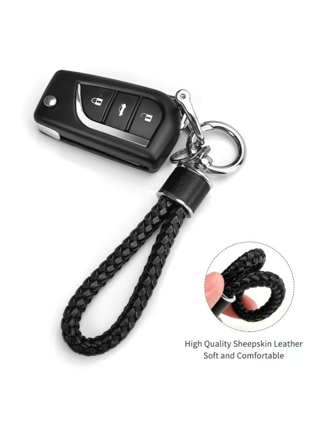 Leather woven keychain, suitable for car keychains, men's gift, with 360-degree rotating D-ring and screwdriver. - Image 3