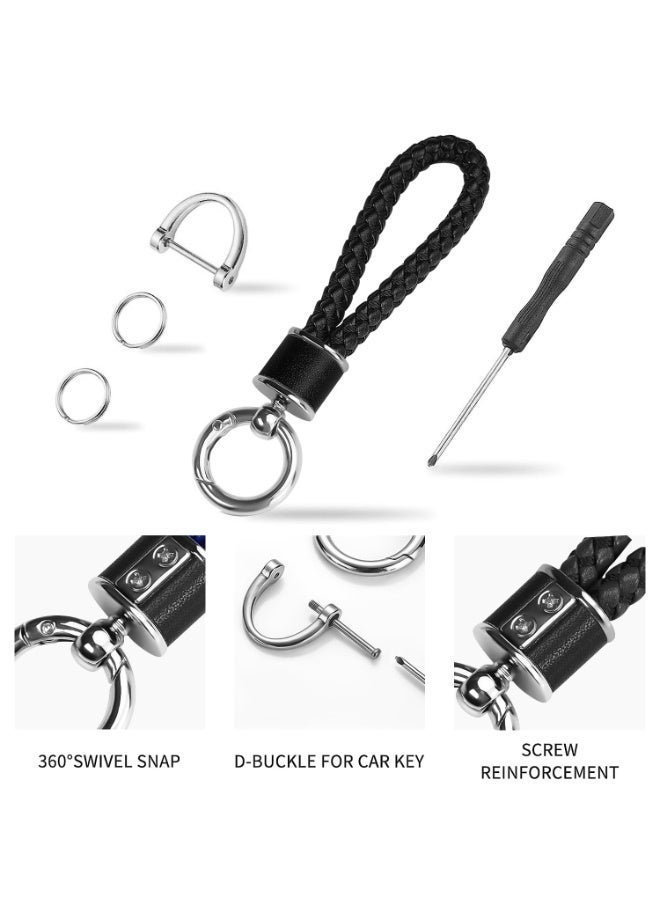 Leather woven keychain, suitable for car keychains, men's gift, with 360-degree rotating D-ring and screwdriver. - Image 4