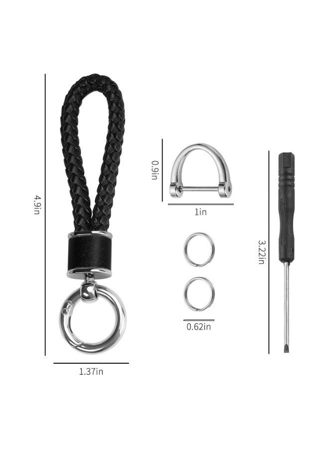 Leather woven keychain, suitable for car keychains, men's gift, with 360-degree rotating D-ring and screwdriver. - Image 5