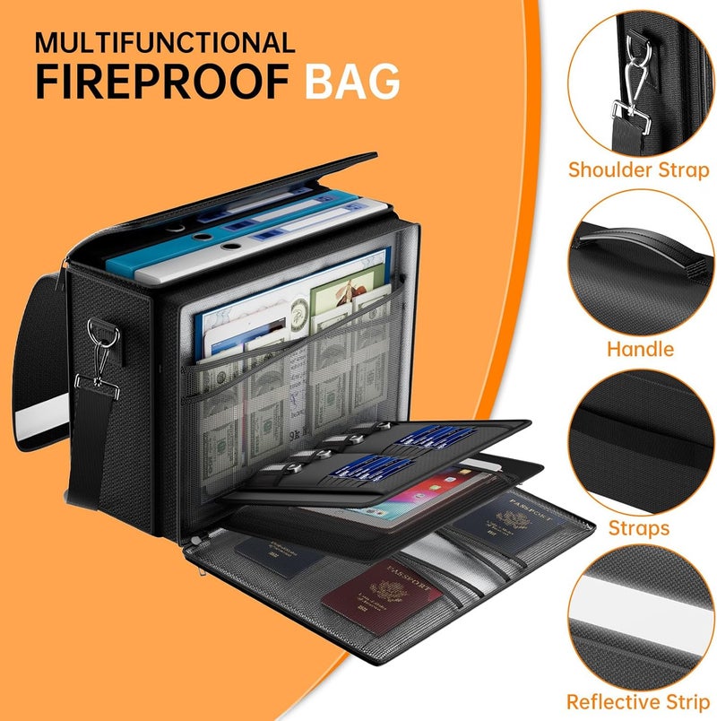 DocSafe حقيبة مستندات مقاومة للحريق مع جيوب متعددة، 5200°F كبيرة (17”x12.5”x7.2”) منظم ملفات حقيبة مقاومة للحريق وماء لحفظ المستندات المهمة في المنزل والمكتب، تخزين محمول للقيم - Image 4