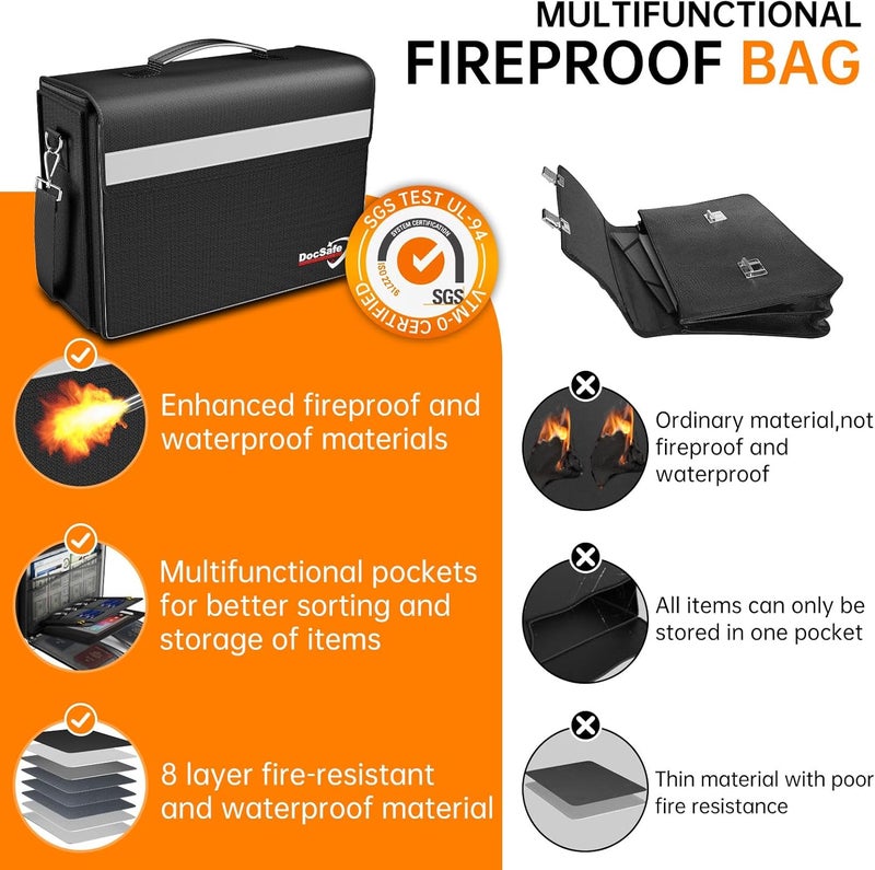 DocSafe حقيبة مستندات مقاومة للحريق مع جيوب متعددة، 5200°F كبيرة (17”x12.5”x7.2”) منظم ملفات حقيبة مقاومة للحريق وماء لحفظ المستندات المهمة في المنزل والمكتب، تخزين محمول للقيم - Image 3