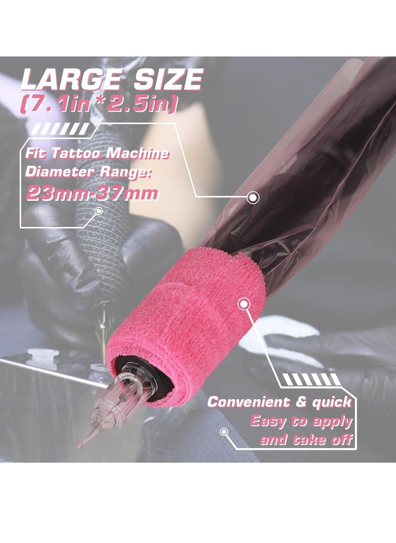 Autdor - Tattoo Machine Pen Covers with Grip Tape Wrap - Narkysus 200Pcs Large Tattoo Machine Covers Pink Tattoo Pen Bags Covers and 4Pcs Tattoo Machine Tape Grip Wrap Self-Adhesive Tape Tattoo Supplies - Image 1