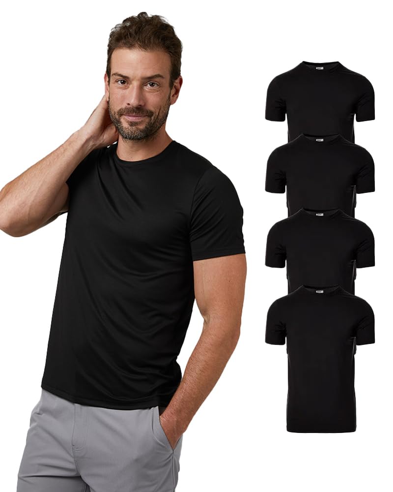 32 Degrees Mens 4 Pack Cool Quick Dry Active Basic Crew T-Shirt, Black, Medium - Image 1