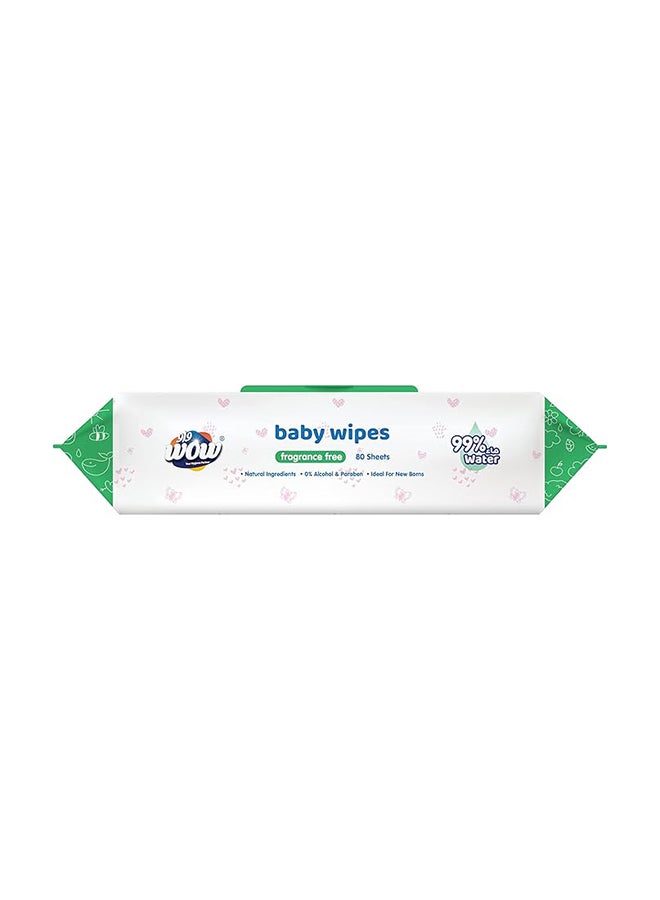 WOW Baby Wipes - Fragrance Free 99% Water Wipes | Extra Thick Long Wipes with Organic Aloe Vera, Chamomile Extract and Vitamin E, Gentle on sensitive skin| 80's Single Pack - Image 2