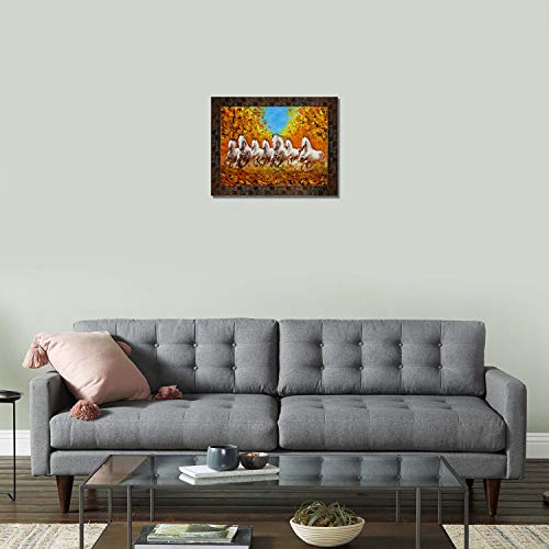 Indianara Vastu Seven Running Horses Painting -Synthetic Wood, 27x30.5x1cm, Multicolour - Image 3