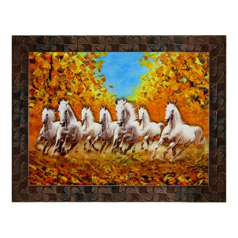 Indianara Vastu Seven Running Horses Painting -Synthetic Wood, 27x30.5x1cm, Multicolour - Image 5