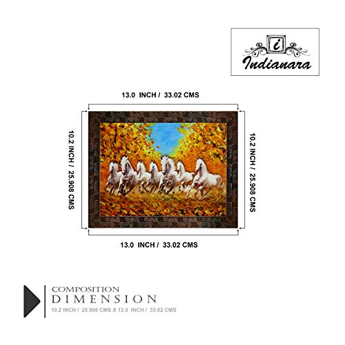 Indianara Vastu Seven Running Horses Painting -Synthetic Wood, 27x30.5x1cm, Multicolour - Image 2