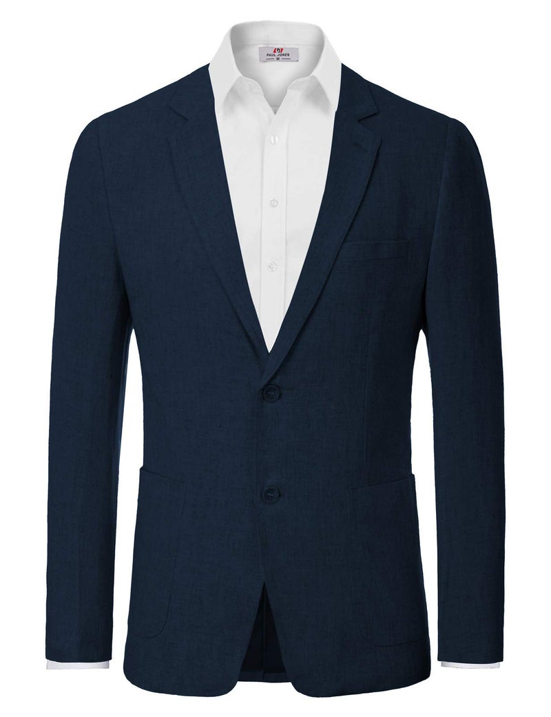 PJ Paul Jones Men's Slim Fit Lightweight Linen Jacket Tailored Blazer Sport Coat Navy - Image 1