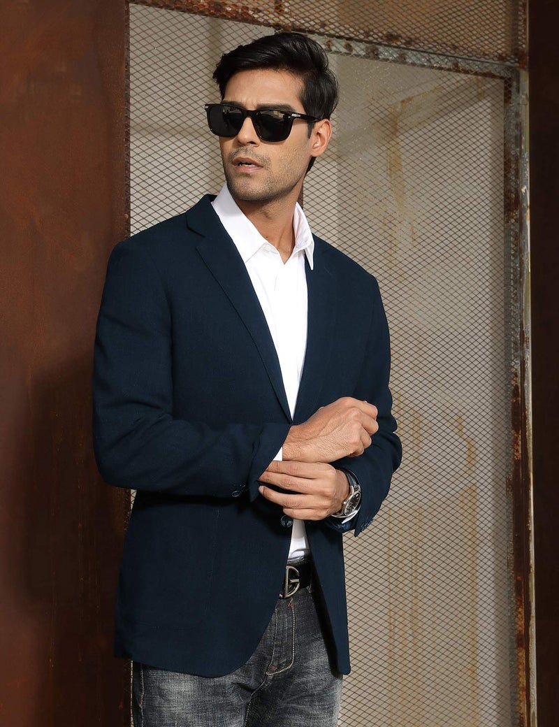 PJ PAUL JONES Men's Linen Blazer Jacket Slim Fit Lightweight Tailored Blazer Sport Coats Navy - Image 4