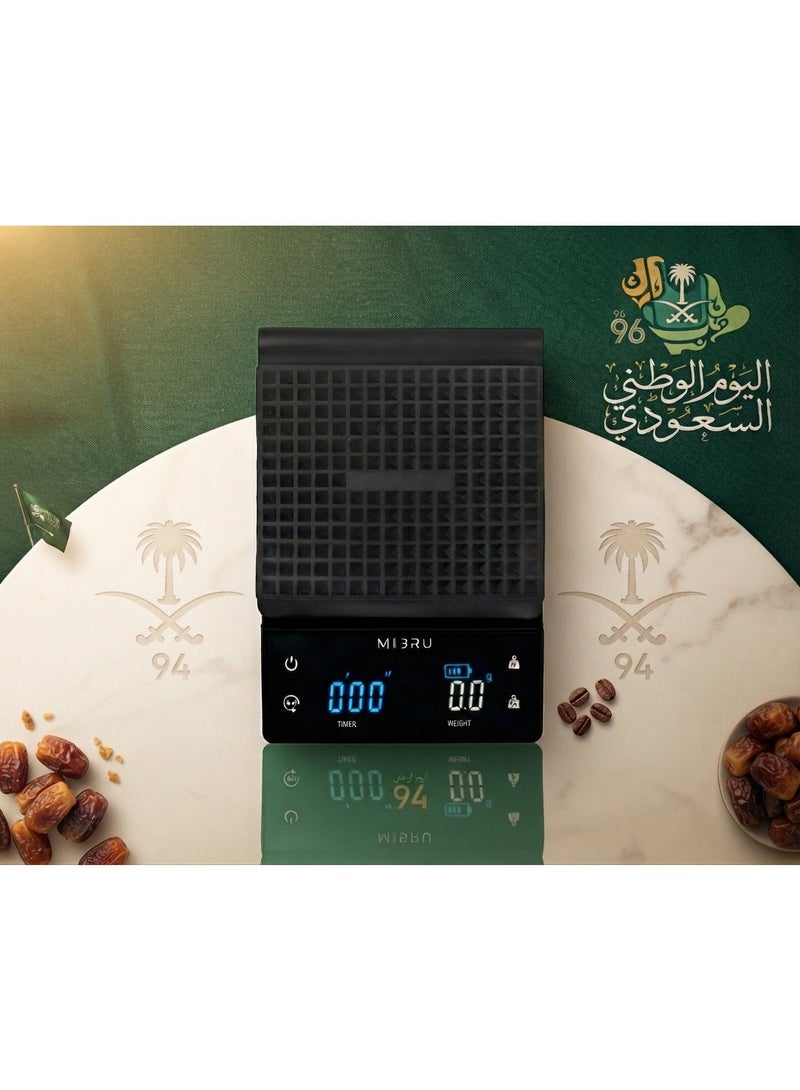 MIBRU V60 Coffee Set, 12-Piece Saudi National Day Kit with 800ml Electric Kettle, Coffee Filters, Manual Coffee Grinder, Glass V60 Dripper 02, Coffee Bag, Coffee Scale, Coffee Cup - Image 3