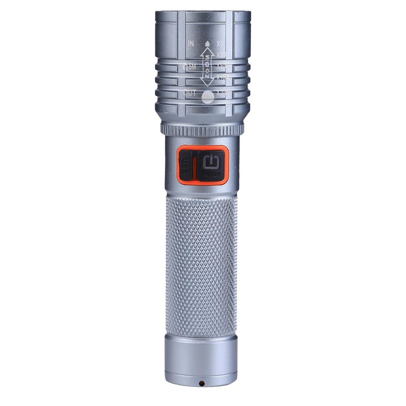 MZ 035 (Zoomable LED Silver Metal Torch) 4 Modes Flashlight | Super Bright & USB Rechargeable Torch, Zoomable Tactical Flashlight with Digital Display - Image 4