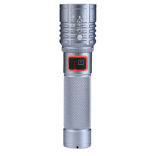 MZ 035 (Zoomable LED Silver Metal Torch) 4 Modes Flashlight | Super Bright & USB Rechargeable Torch, Zoomable Tactical Flashlight with Digital Display - Image 1