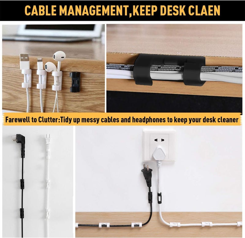 XIAOXI Cable Clips with Strong Self-Adhesive, Cable Management TV PC Wire Holder Sticky Tidy and Organizer Cord and Wires - 40 Pcs (White) - Image 3