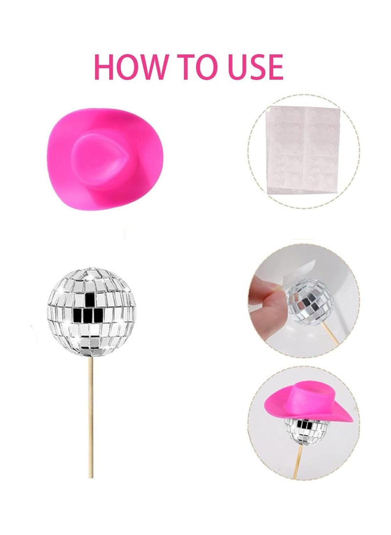 Generic - Hot Pink Girl Cake Toppers 20Pcs Disco Cowgirl Cake Decoration,10PCS Disco Ball Cake Toppers,10PCS Mini Cowboy Hat for Crafts Westen Cowgirl Party Birthday Table Decor - Image 1