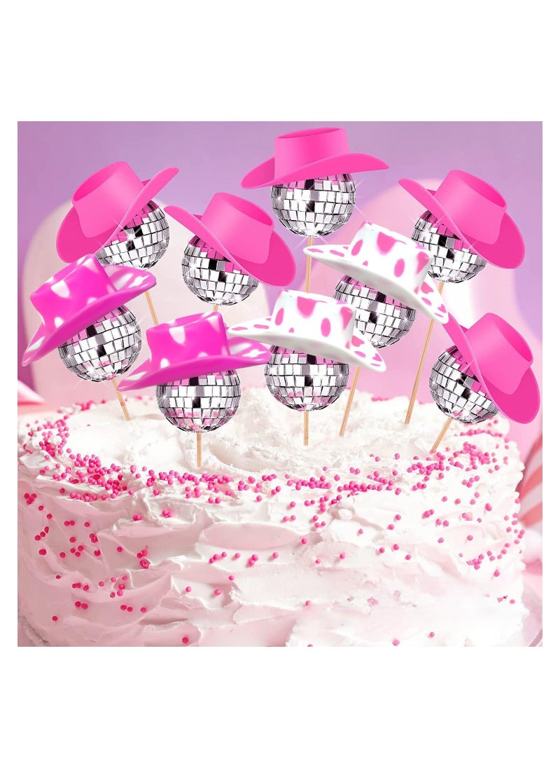 Generic - Hot Pink Girl Cake Toppers 20Pcs Disco Cowgirl Cake Decoration,10PCS Disco Ball Cake Toppers,10PCS Mini Cowboy Hat for Crafts Westen Cowgirl Party Birthday Table Decor - Image 1
