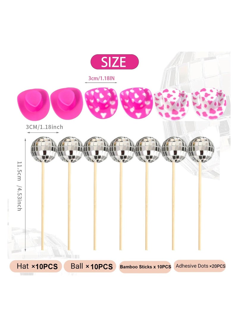 Generic - Hot Pink Girl Cake Toppers 20Pcs Disco Cowgirl Cake Decoration,10PCS Disco Ball Cake Toppers,10PCS Mini Cowboy Hat for Crafts Westen Cowgirl Party Birthday Table Decor - Image 1