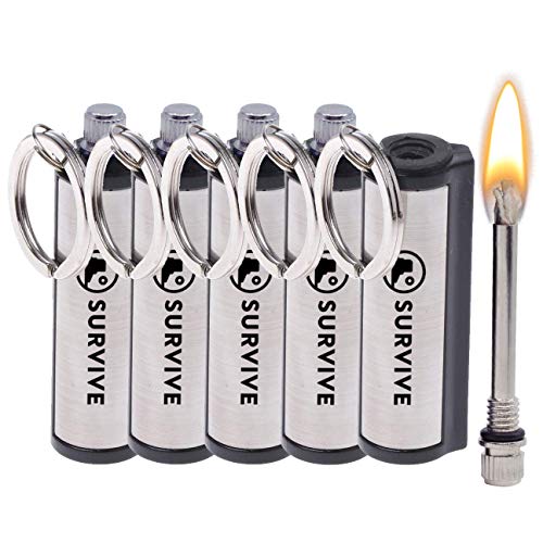 SURVIVE Permanent Match, Pack of 5, The Forever Lighter, Emergency Waterproof Fire Starter Striker Set, Metal Keychain Unlimited Strike Anywhere Stick - Image 1