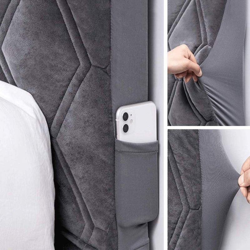 Bed Head Headboard Slip Super Soft Thicken Velvet Cotton Single Double King Bed Headboard Backrest Protector Nordic Style Bedroom Decoration Grey2-100cm (Brown 140cm) - Image 3