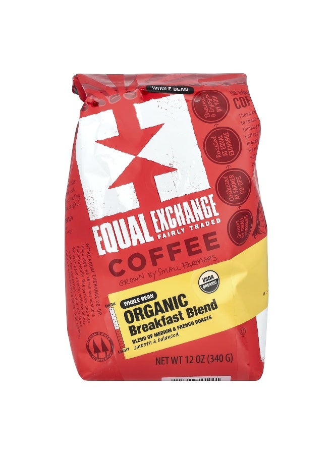 Equal Exchange, Organic Coffee, Breakfast Blend, Whole Bean, Medium & French Roasts, 12 oz (340 g) - Image 1