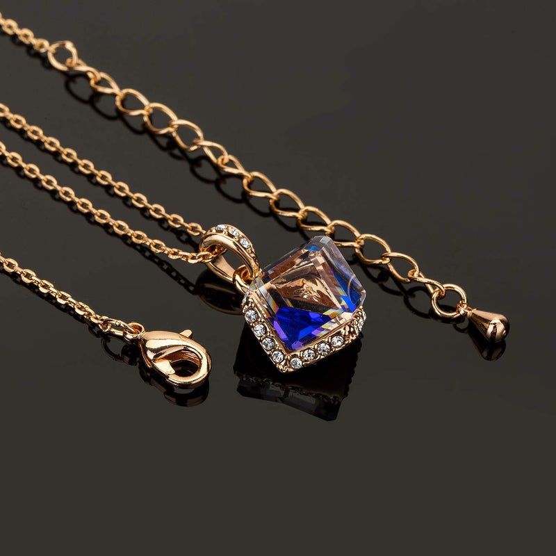 EVEVIC Color Changing Cubic Austrian Crystal Pendant Necklaces for Women 14K Gold Plated Hypoallergenic Jewelry (Blue/Rose Gold-tone) - Image 5