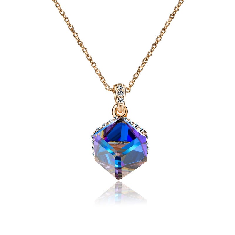 EVEVIC Color Changing Cubic Austrian Crystal Pendant Necklaces for Women 14K Gold Plated Hypoallergenic Jewelry (Blue/Rose Gold-tone) - Image 1
