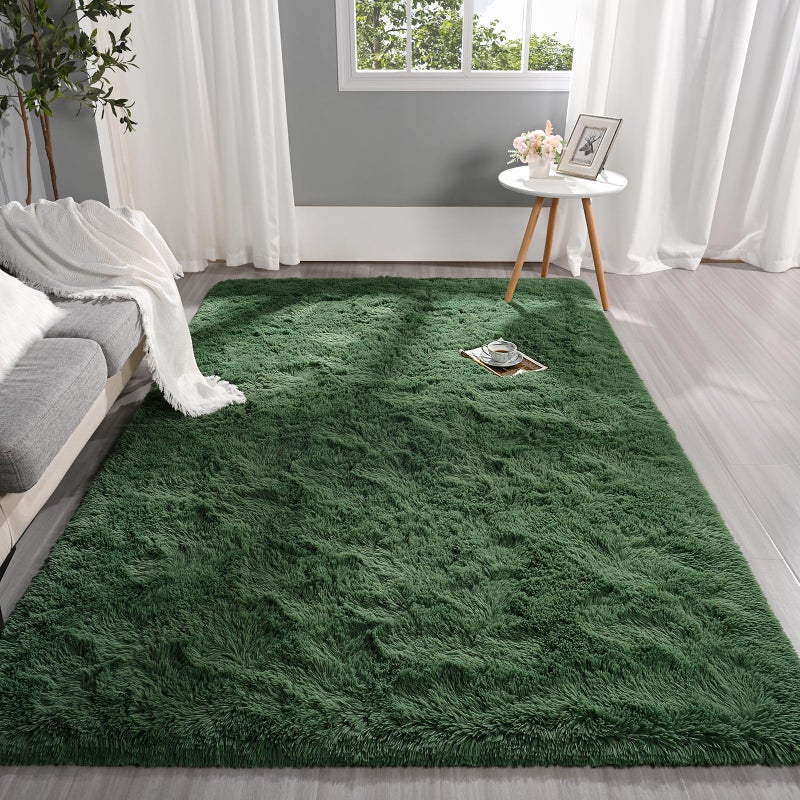 Pettop Fluffy Deep Green Rug for Bedroom Living Room  4x6 Feet Rectangle Large Rug Plush Fuzzy Carpet for Girls Kids Boys  Non-Slip and Washable Rug for Nursery Classroom  Home Decor Rug - Image 2