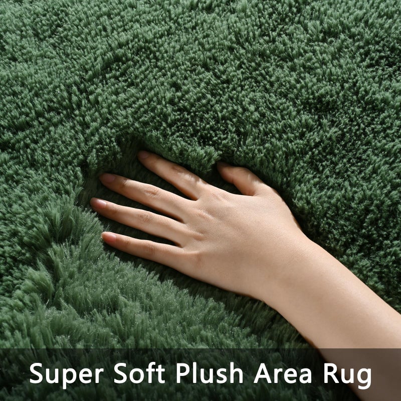 Pettop Fluffy Deep Green Rug for Bedroom Living Room  4x6 Feet Rectangle Large Rug Plush Fuzzy Carpet for Girls Kids Boys  Non-Slip and Washable Rug for Nursery Classroom  Home Decor Rug - Image 4