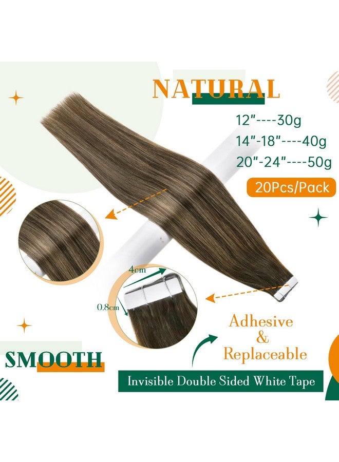 إيزي يوث شريط وصلات الشعر باللون البني، شريط Balayage في وصلات الشعر البشري، شريط بني متدرج في وصلات الشعر، شعر بشري متدرج 16 بوصة 40 جرام 20 قطعة - Image 3
