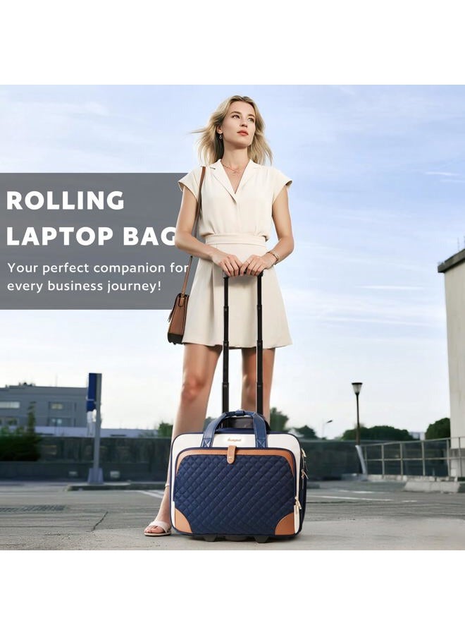 Arcoyard Rolling Laptop Bag Women, Rolling Briefcase for Women, Navy Blue, Large, Stylish and Minimalist Design - Image 2