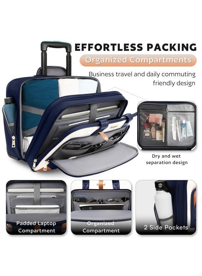 Arcoyard Rolling Laptop Bag Women, Rolling Briefcase for Women, Navy Blue, Large, Stylish and Minimalist Design - Image 3