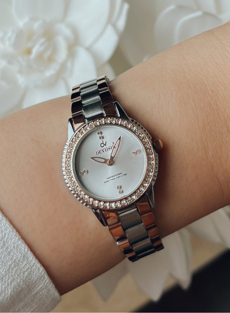 ديفوشي ساعه نسائيه استيل بفصوص زركون ضد الماء ماركة ديفوشي - Image 1
