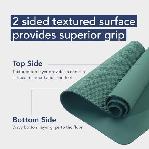Clever Yoga Better Grip Thick Yoga Mat - Beginner Exercise Yoga Mat with Non-Slip Surface for Home Gym, Earth-Friendly & Recyclable Pilates and Workout Pad Women & Men, 1/4 Inch Thick, Olive Green - Image 2