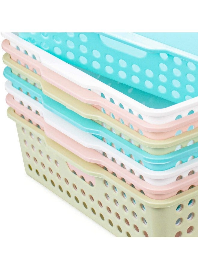 Lawei 8 Pack Plastic Storage Baskets - Colorful Paper Organizer Baskets Plastic Shelf Bins with Handles, Classroom Office File Holder for Home Office School - Image 4