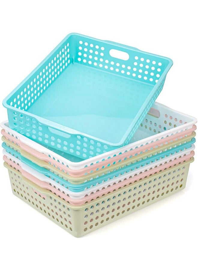 Lawei 8 Pack Plastic Storage Baskets - Colorful Paper Organizer Baskets Plastic Shelf Bins with Handles, Classroom Office File Holder for Home Office School - Image 1