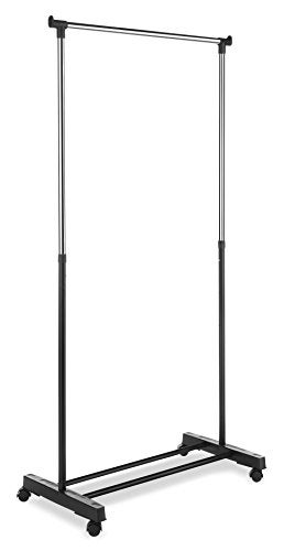 Whitmor Adjustable Garment Rack Rolling Clothes Organizer Black and Chrome