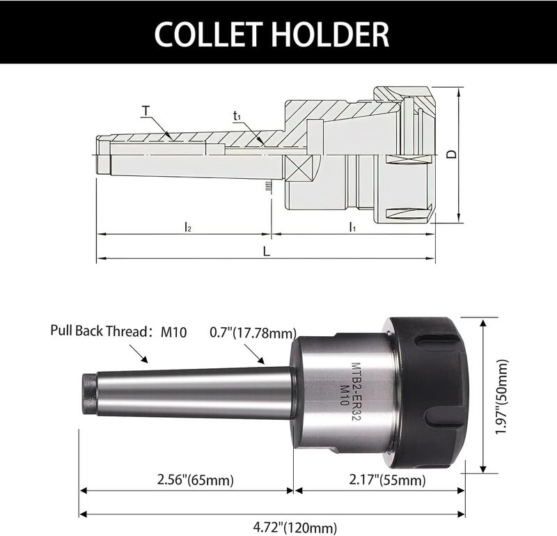 HOZLY MT2 ER32UM M10 Morse Taper Collet Chuck - MT2 Spring Collet Chuck - Image 2