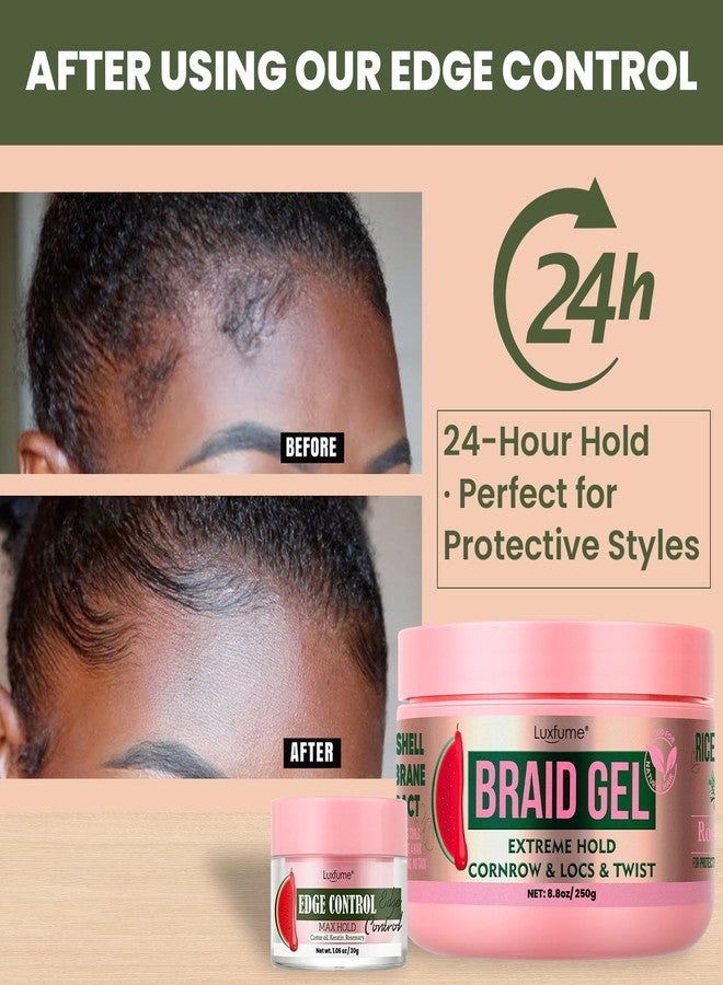 Luxfume Braiding Gel Set (8.8oz + 1.06oz), Braid Gel Extreme Hold, High Shine & Frizz Control with Rosemary Oil, No Flaking/Drying, for Braids, Locs, Twists, Cornrows & Edges, Watermelon Flavor - Image 4