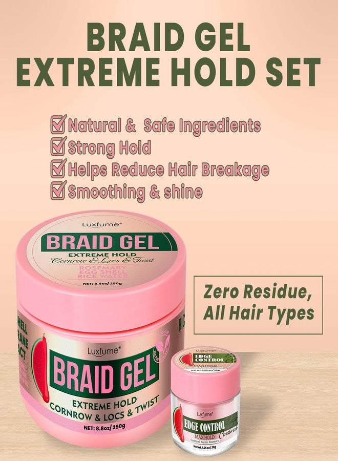 Luxfume Braiding Gel Set (8.8oz + 1.06oz), Braid Gel Extreme Hold, High Shine & Frizz Control with Rosemary Oil, No Flaking/Drying, for Braids, Locs, Twists, Cornrows & Edges, Watermelon Flavor - Image 2