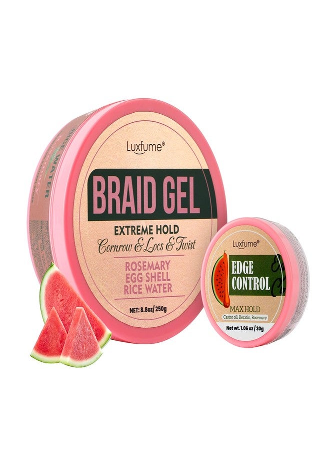 Luxfume Braiding Gel Set (8.8oz + 1.06oz), Braid Gel Extreme Hold, High Shine & Frizz Control with Rosemary Oil, No Flaking/Drying, for Braids, Locs, Twists, Cornrows & Edges, Watermelon Flavor - Image 1