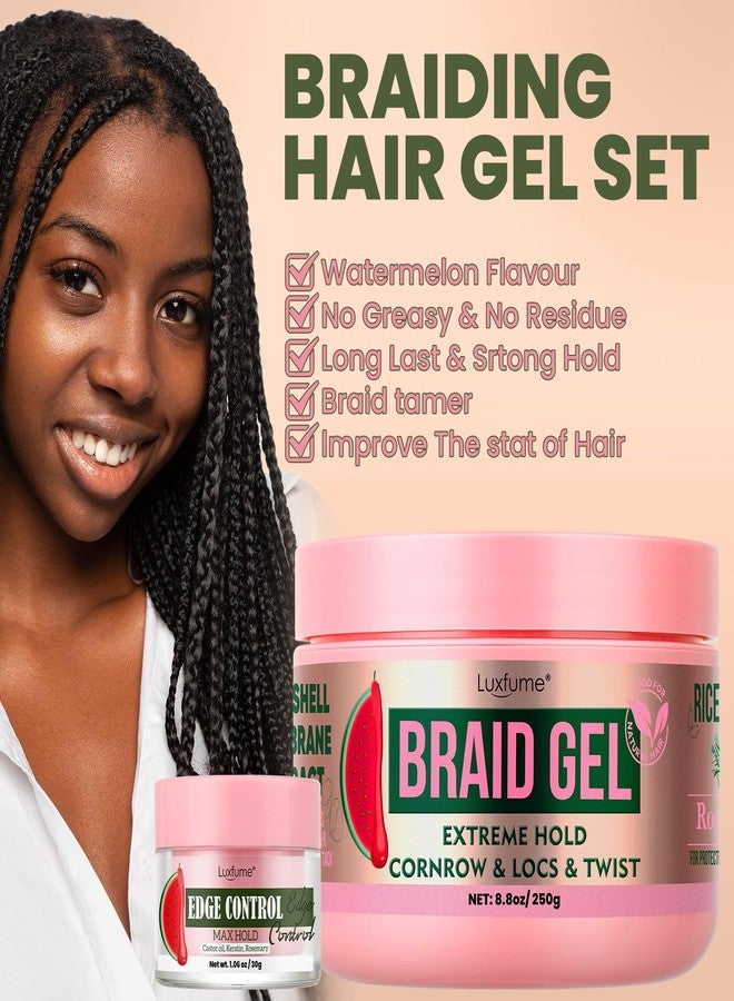 Luxfume Braiding Gel Set (8.8oz + 1.06oz), Braid Gel Extreme Hold, High Shine & Frizz Control with Rosemary Oil, No Flaking/Drying, for Braids, Locs, Twists, Cornrows & Edges, Watermelon Flavor - Image 3