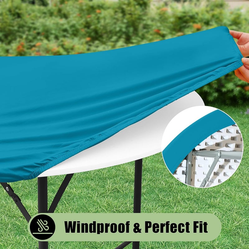misaya 2 Packs Round Spandex Tablecloths, Stretch Elastic Tablecloth Cover Fitted for 57"-68" Round Tables, Waterproof Polyester Washable Table Cloth for Dining, Party, Outdoor and Indoor, Turquoise - Image 4