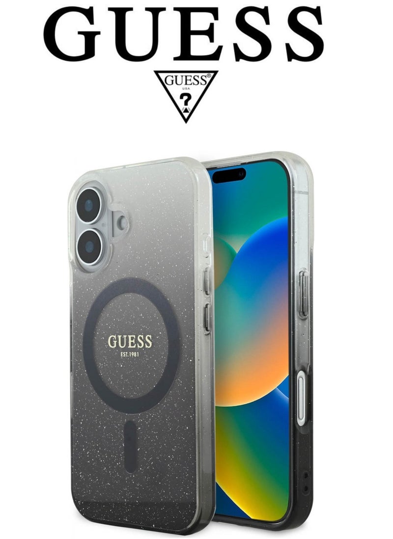CG MOBILE iPhone 16 Case, phone case supports magsafe and wireless charging, iphone case with elegant gradient Black design with original logo and design approved by the global brand GUESS  - Image 1