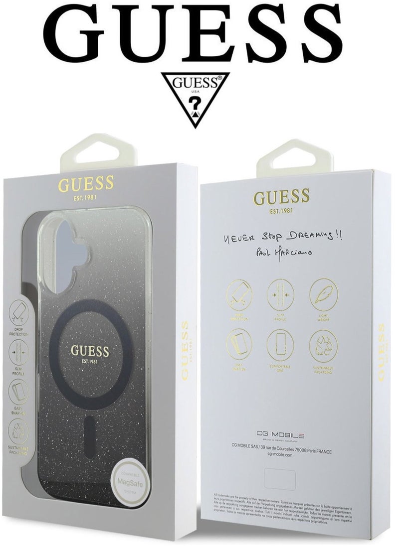 iPhone 16 Case, phone case supports magsafe and wireless charging, iphone case with elegant gradient Black design with original logo and design approved by the global brand GUESS