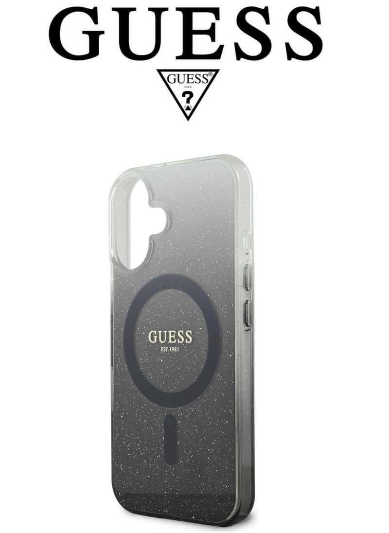iPhone 16 Case, phone case supports magsafe and wireless charging, iphone case with elegant gradient Black design with original logo and design approved by the global brand GUESS