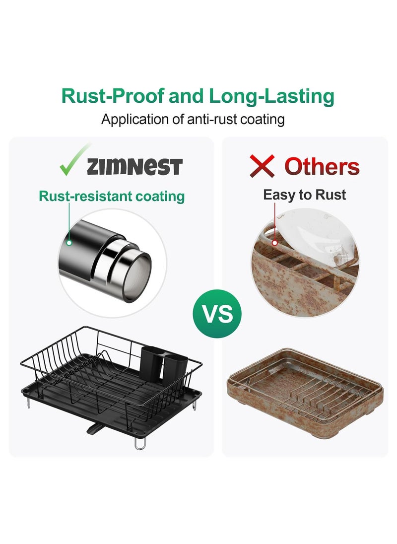 ZIMNEST - Dish Rack Dish Drying Stand Dish Drainer Plate Rack Dish rake Kitchen Organizer Dish Drying Rack Countertop Large Antibacterial Kitchen Utensils Dish racks Dish Stand (Black) - Image 1