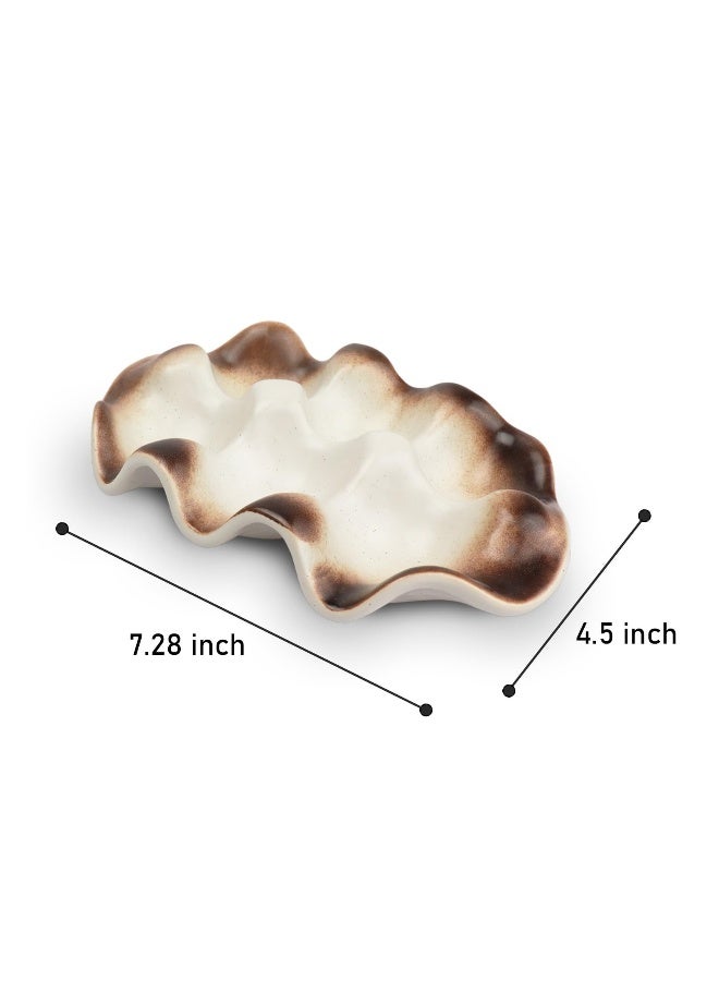 Ceramic Egg Tray Half Dozen Porcelain Egg Holder Container Keeper Storage Organizer Egg Tray for Refrigerator Decorative Egg Storage for Refrigerator Countertop Display Kitchen Brown  - Image 5