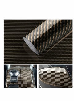 2D Carbon Fibre Wrap, Self Adhesive Fiber Vinyl Car Sticker Without Bubble, Waterproof Interior Appearance Protective Film for Cars Motorcycles and Laptop, Black Gold 30 x 300cm